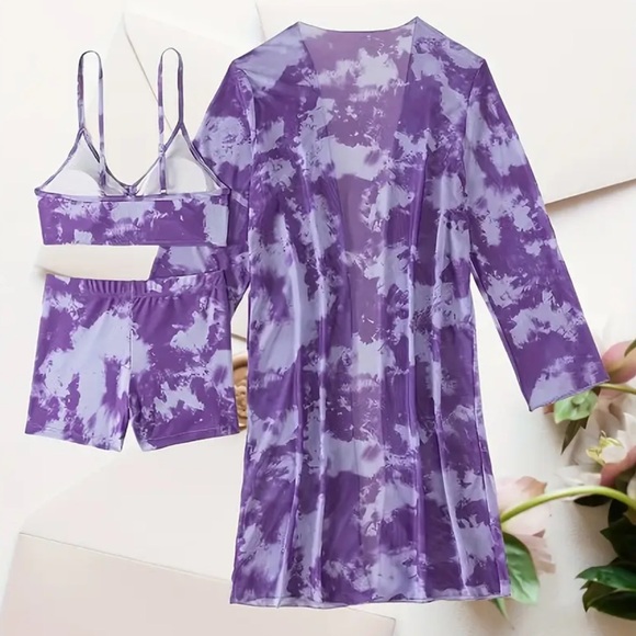 Vibrant Purple Tie-Dye Bikini Set with Cover-Up 3 piece set NEW XL - Picture 4 of 5